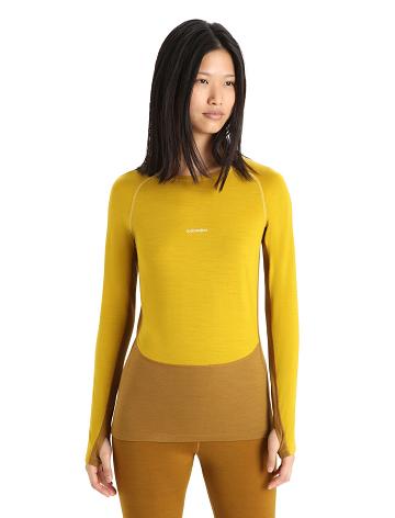 Women's Icebreaker 200 ZoneKnit™ Merino Long Sleeve Crewe Base Layers Silent Gold / Clove | CA 1098PJJQ